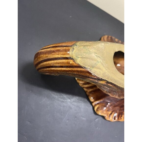 Large Vintage Vase Ceramic Horn Of Plenty Cornucopia MCM Drip Glaze Orange Brown - Picture 9 of 12